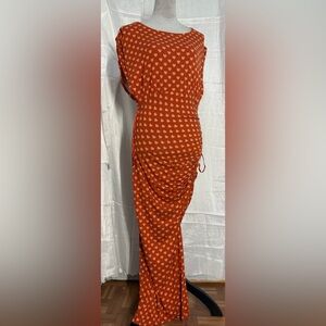 Free People Lakeside Midi Dress Ginger Heart Print Jersey Knit Ruched M